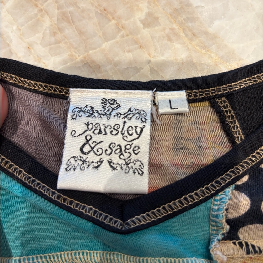 Parsley & Sage Patchwork Rayon Top Lagenlook Boho Artsy Large - Picture 4 of 5